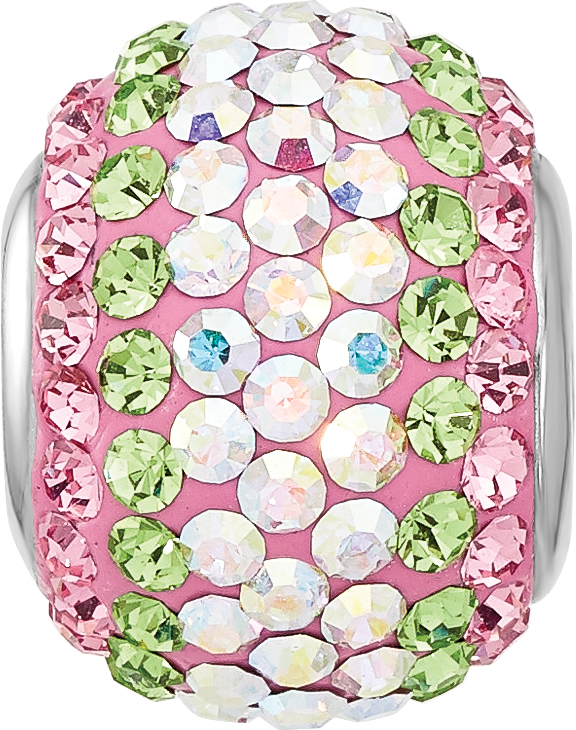 Sterling Silver Reflections Rhodium Plated Pink/Green/Iridecent Preciosa Crystal Beads