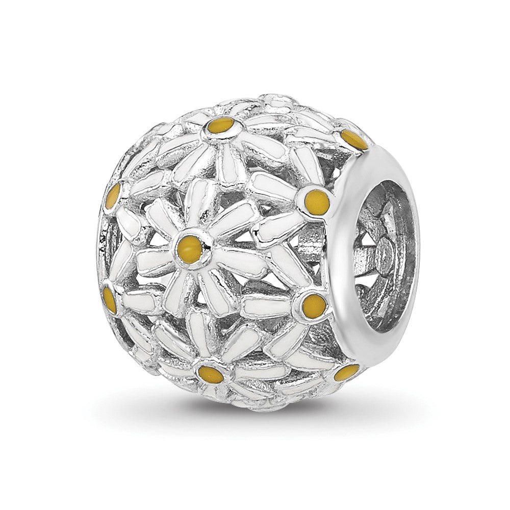 Sterling Silver Reflections Rhodium plated Enameled Daisys Bead