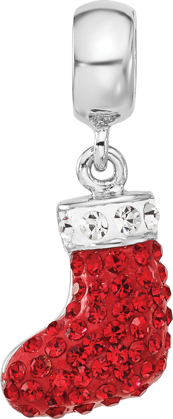 Sterling Silver Reflections RH-plated Christmas Stocking Preciosa Crystal Beads