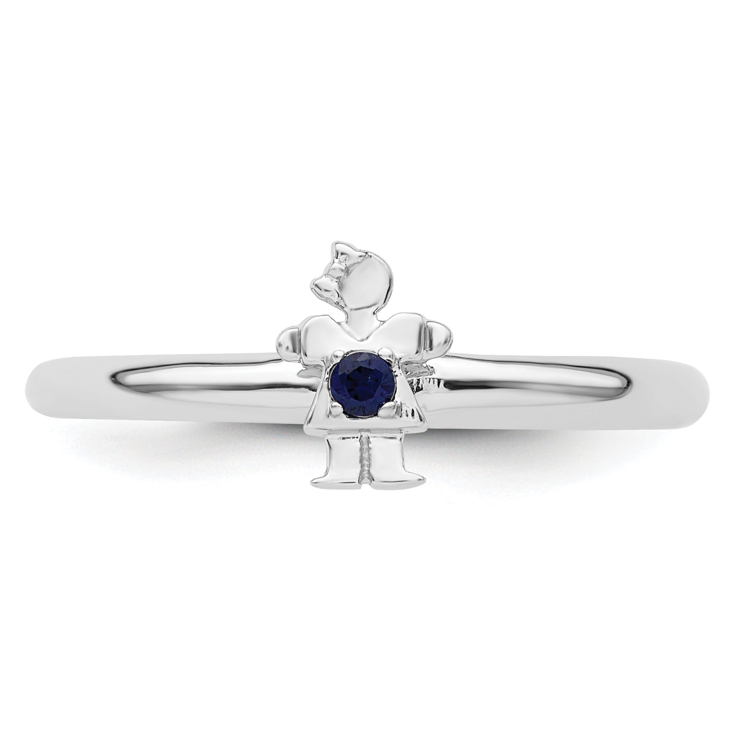 Sterling Silver Stackable Expressions Rhodium Created Sapphire Girl Ring