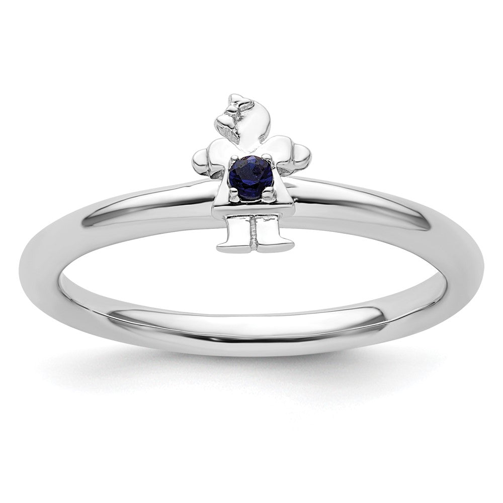 Sterling Silver Stackable Expressions Rhodium Created Sapphire Girl Ring