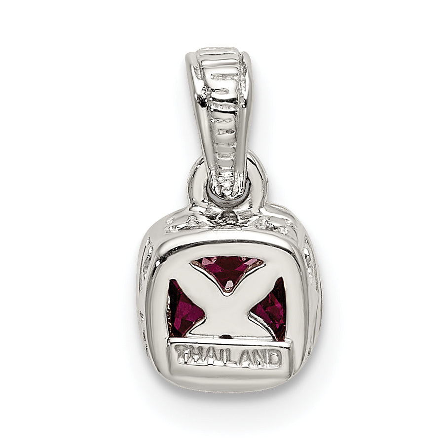 Shey Couture Sterling Silver Rhodium plated with 14k Accent Polished Cushion-cut Created Ruby Pendant