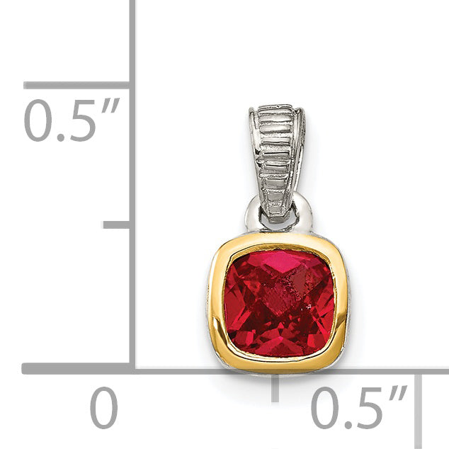 Shey Couture Sterling Silver Rhodium plated with 14k Accent Polished Cushion-cut Created Ruby Pendant