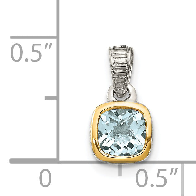 Shey Couture Sterling Silver Rhodium plated with 14k Accent Polished Cushion-cut Aquamarine Pendant