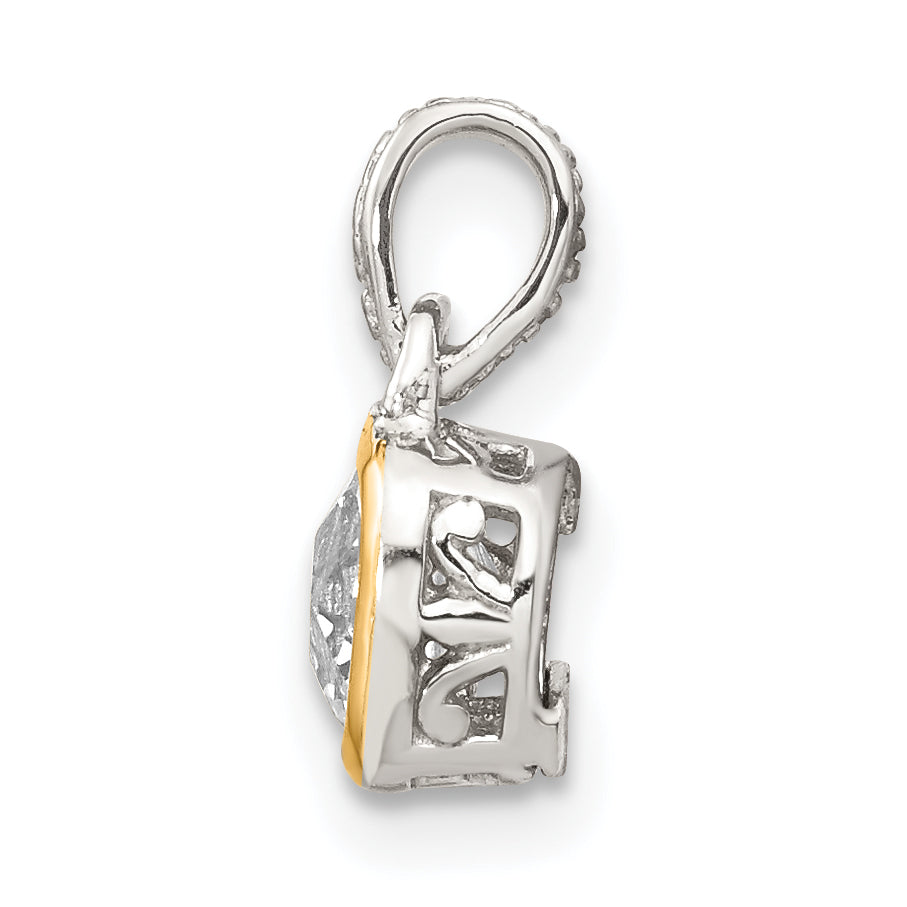 Shey Couture Sterling Silver Rhodium plated with 14k Accent Polished Cushion-cut White Topaz Pendant