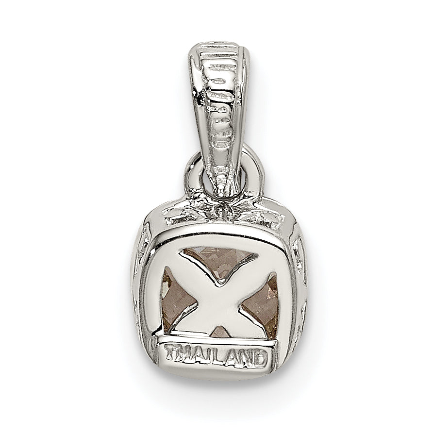 Shey Couture Sterling Silver Rhodium plated with 14k Accent Polished Cushion-cut White Topaz Pendant