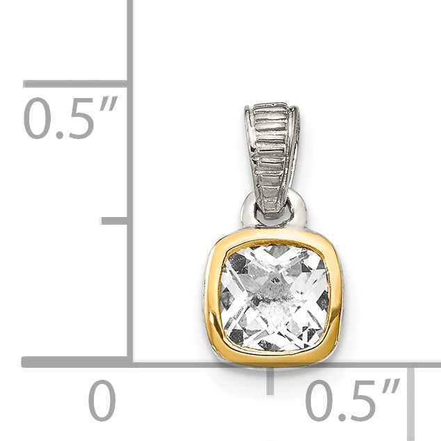 Shey Couture Sterling Silver Rhodium plated with 14k Accent Polished Cushion-cut White Topaz Pendant