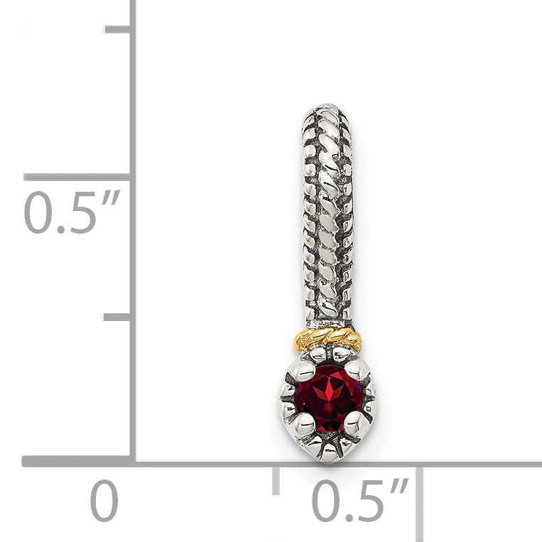 Shey Couture Sterling Silver Antiqued with 14k Accent Polished Garnet Chain Slide Pendant