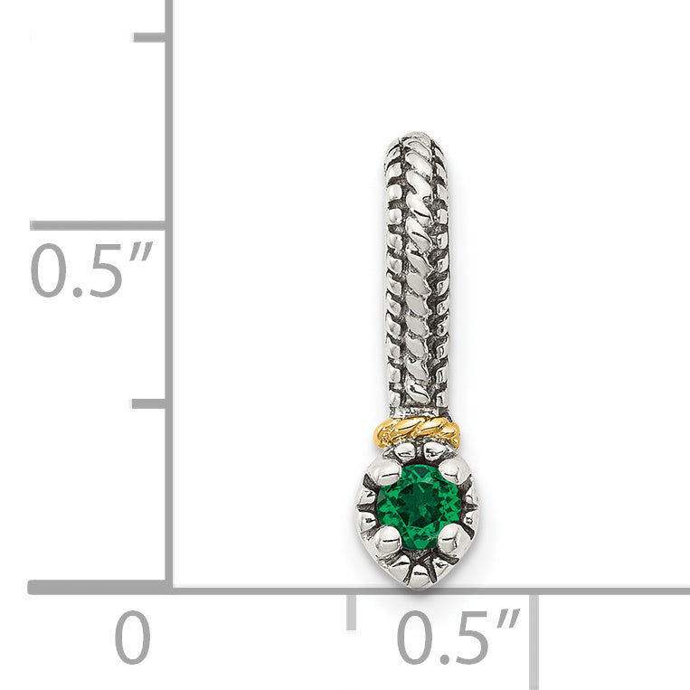 Shey Couture Sterling Silver Antiqued with 14k Accent Polished Created Emerald Chain Slide Pendant