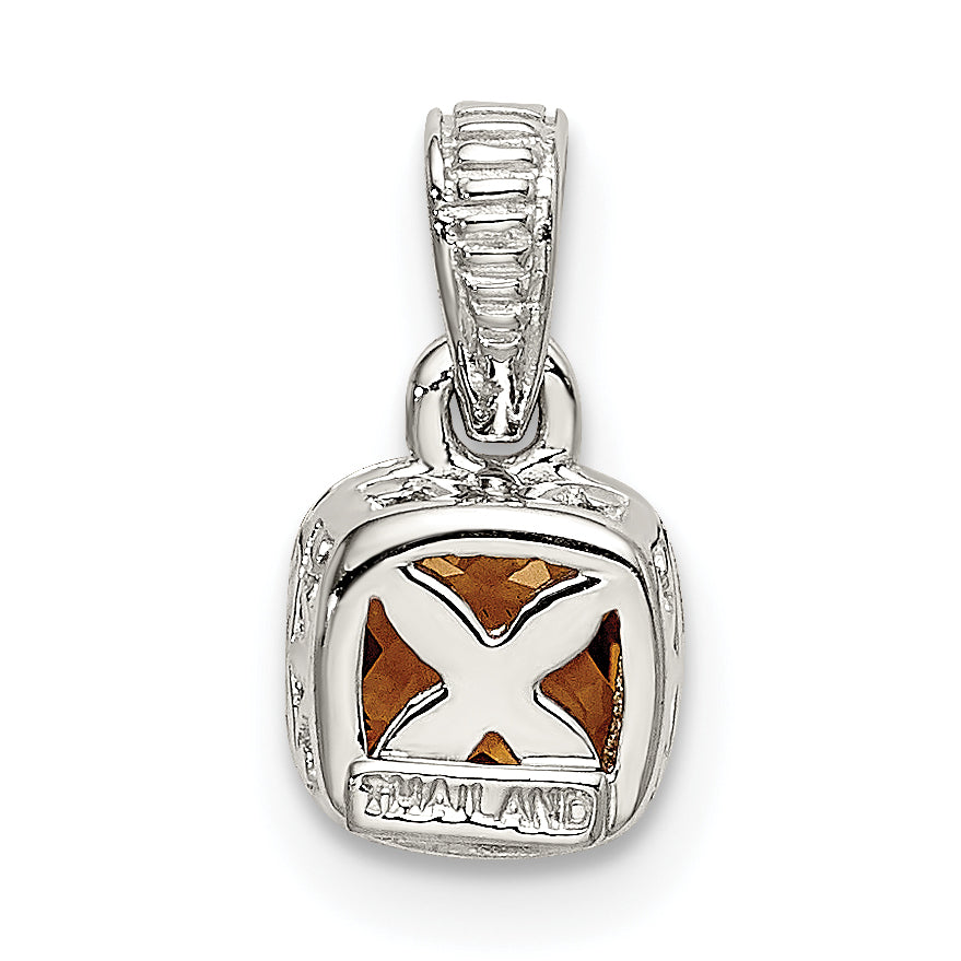 Shey Couture Sterling Silver Rhodium plated with 14k Accent Polished Cushion-cut Citrine Pendant