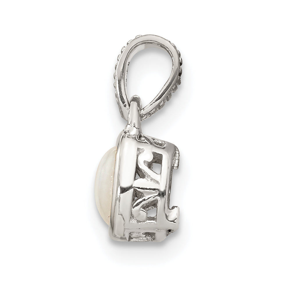 Shey Couture Sterling Silver Rhodium plated with 14k Accent Polished Cushion-cut Milky Opal Pendant