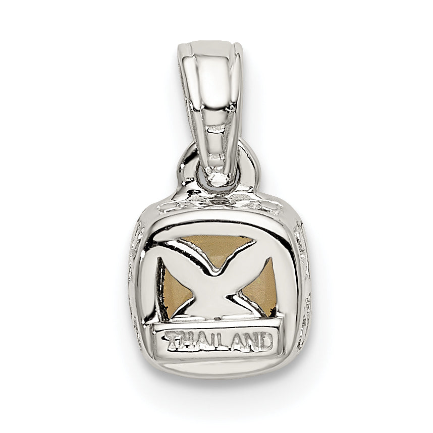 Shey Couture Sterling Silver Rhodium plated with 14k Accent Polished Cushion-cut Milky Opal Pendant