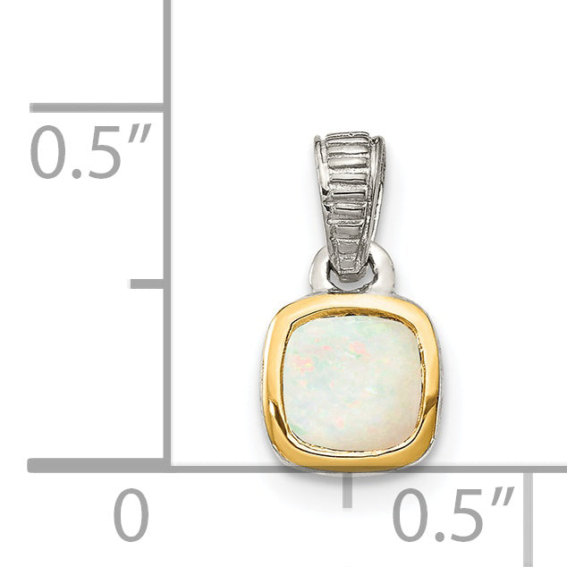 Shey Couture Sterling Silver Rhodium plated with 14k Accent Polished Cushion-cut Milky Opal Pendant