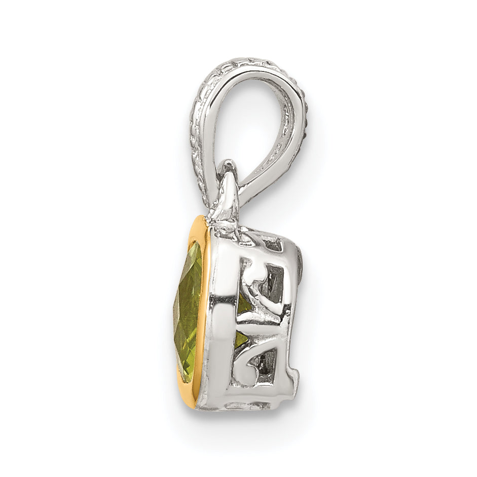 Shey Couture Sterling Silver Rhodium plated with 14k Accent Polished Cushion-cut Peridot Pendant