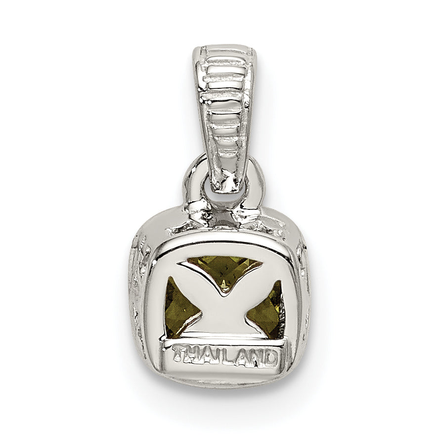 Shey Couture Sterling Silver Rhodium plated with 14k Accent Polished Cushion-cut Peridot Pendant