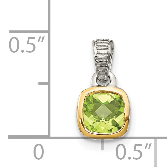 Shey Couture Sterling Silver Rhodium plated with 14k Accent Polished Cushion-cut Peridot Pendant