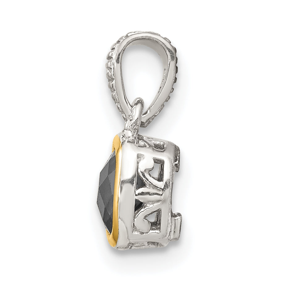Shey Couture Sterling Silver Rhodium plated with 14k Accent Polished Cushion-cut Created Sapphire Pendant