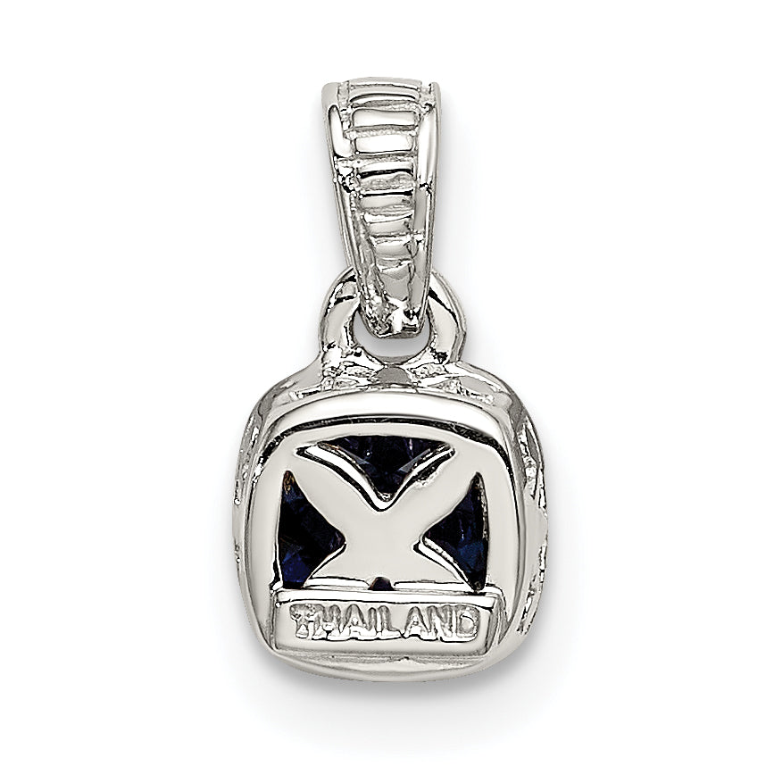 Shey Couture Sterling Silver Rhodium plated with 14k Accent Polished Cushion-cut Created Sapphire Pendant