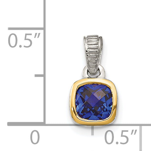 Shey Couture Sterling Silver Rhodium plated with 14k Accent Polished Cushion-cut Created Sapphire Pendant