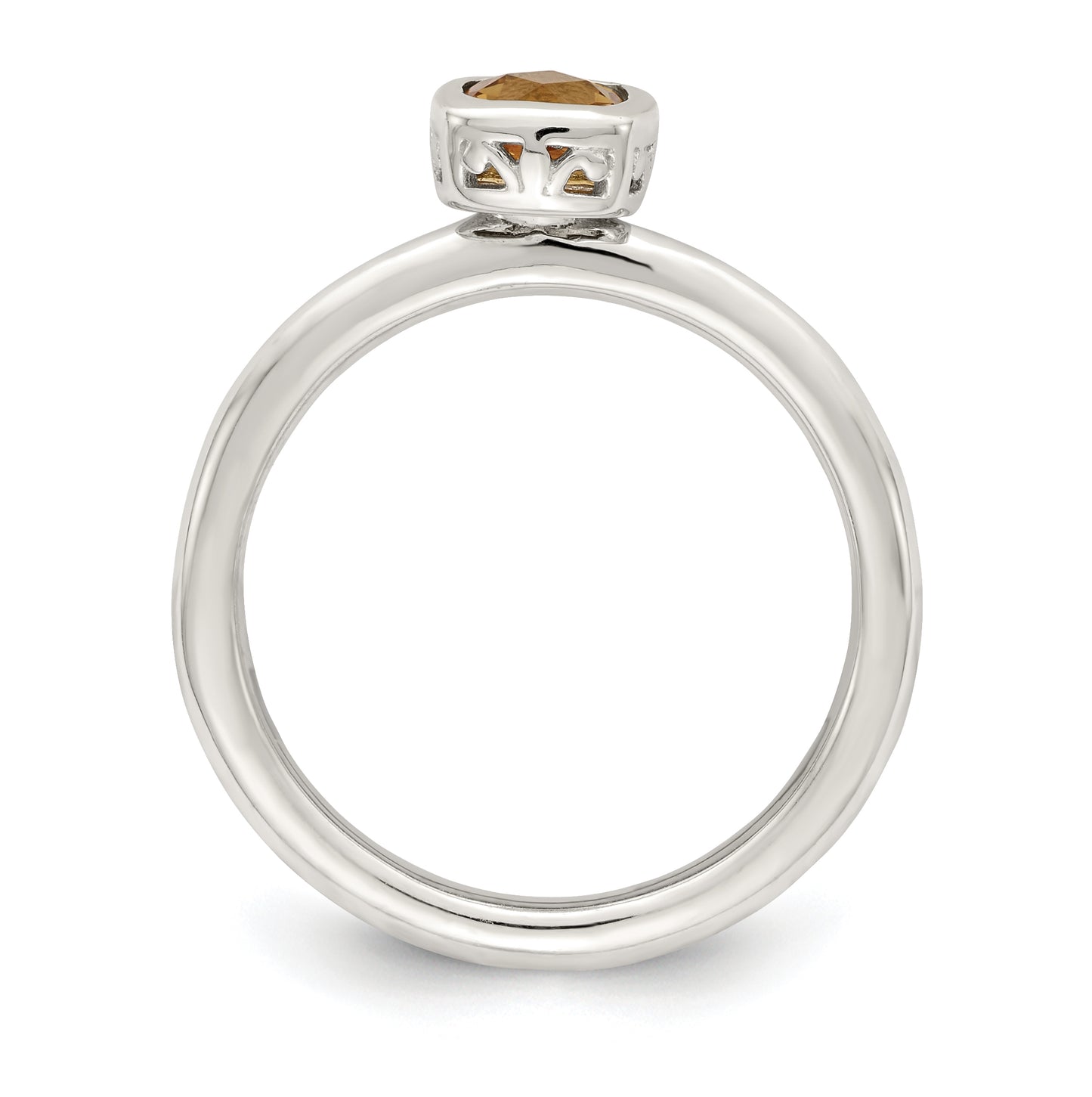 Shey Couture Sterling Silver Rhodium plated with 14k Accent Polished Cushion-cut Citrine Ring, Size 8