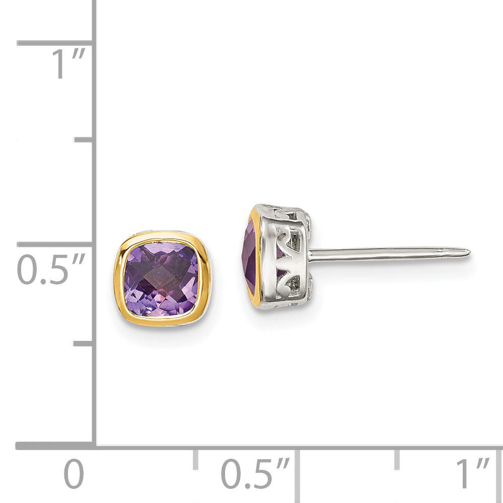 Shey Couture Sterling Silver Rhodium plated with 14k Accent Amethyst Square Stud Earrings