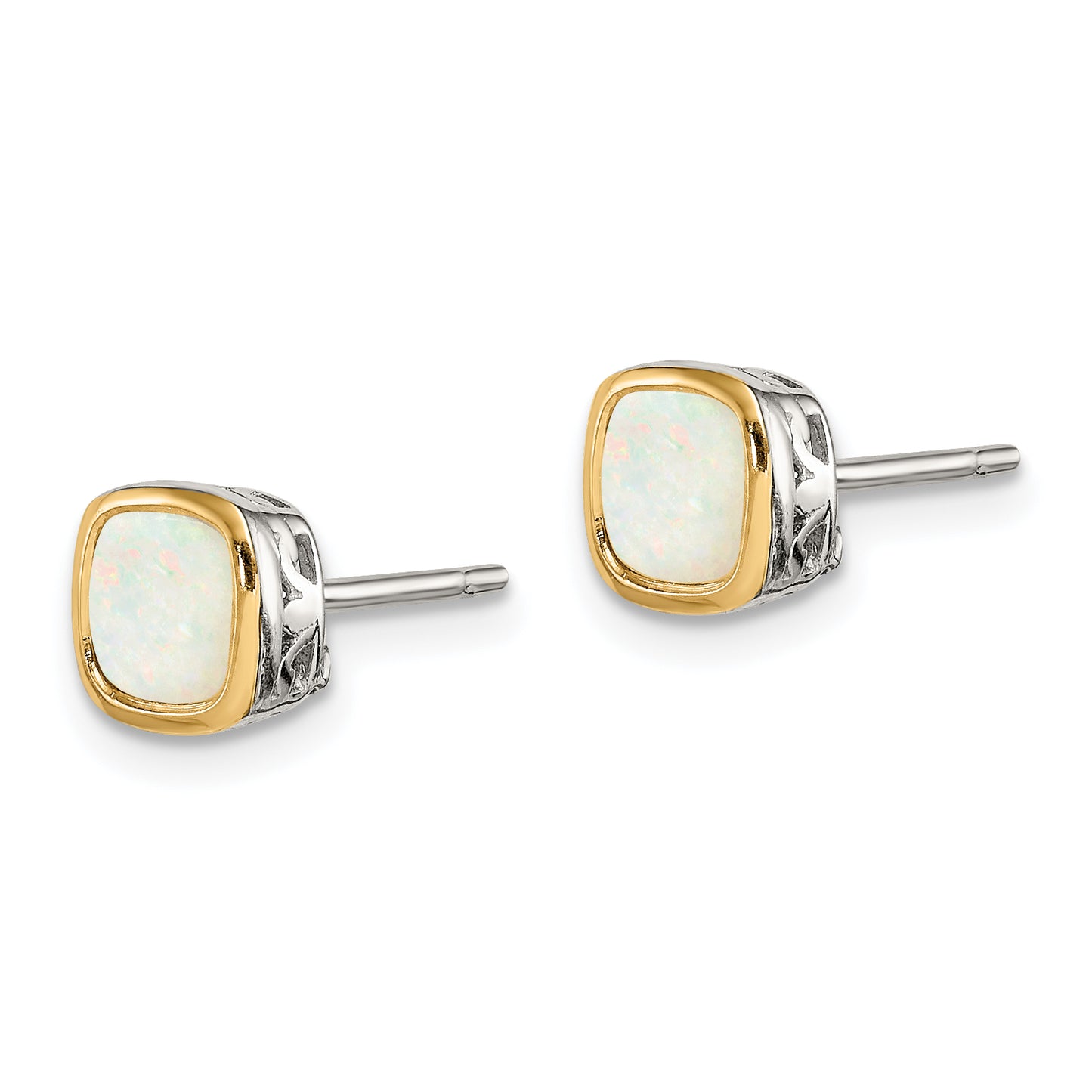 Shey Couture Sterling Silver Rhodium plated with 14k Accent Milky Opal Square Stud Earrings