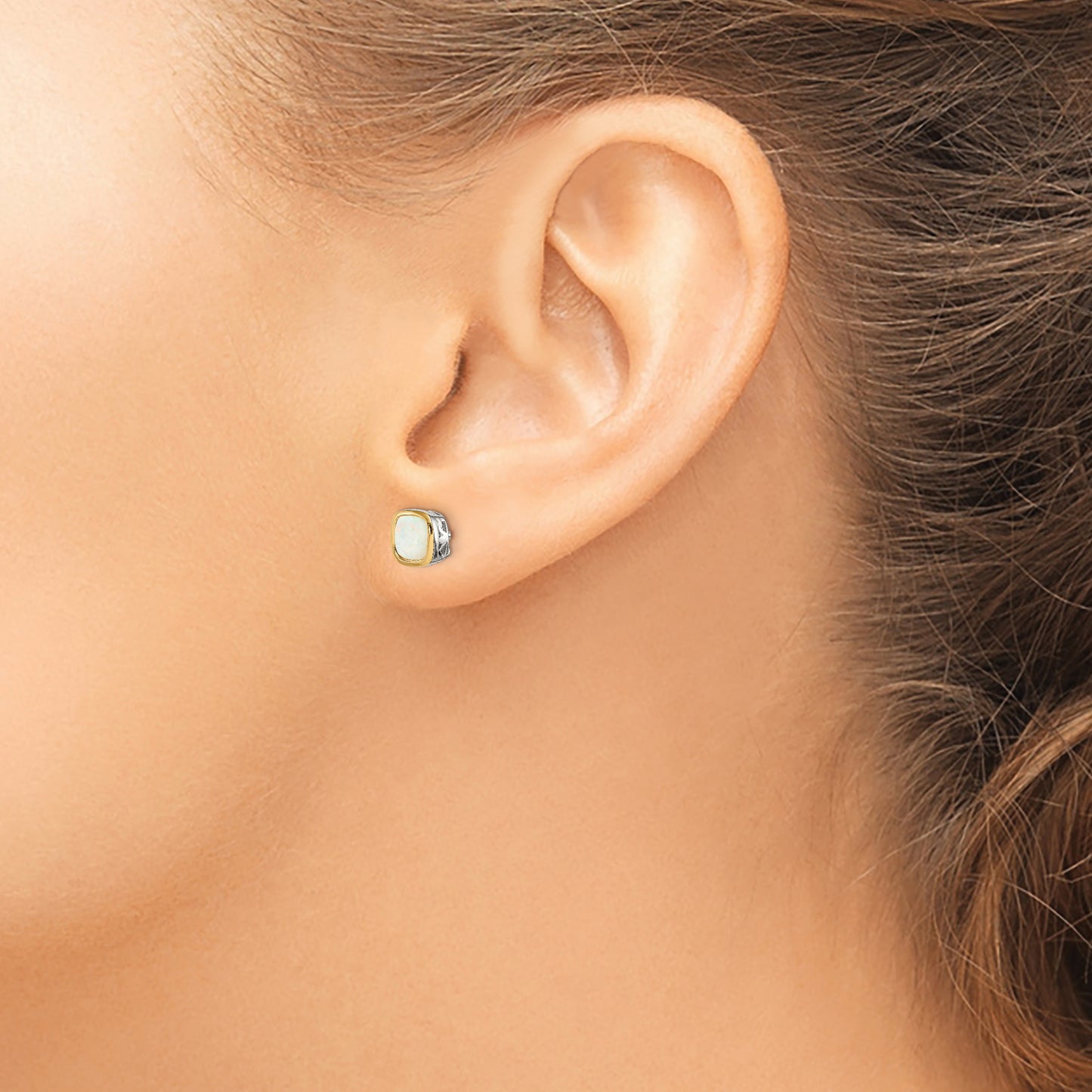 Shey Couture Sterling Silver Rhodium plated with 14k Accent Milky Opal Square Stud Earrings