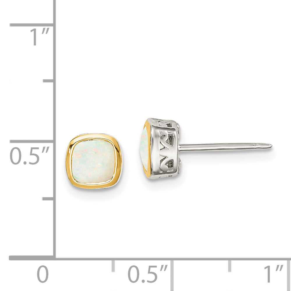 Shey Couture Sterling Silver Rhodium plated with 14k Accent Milky Opal Square Stud Earrings