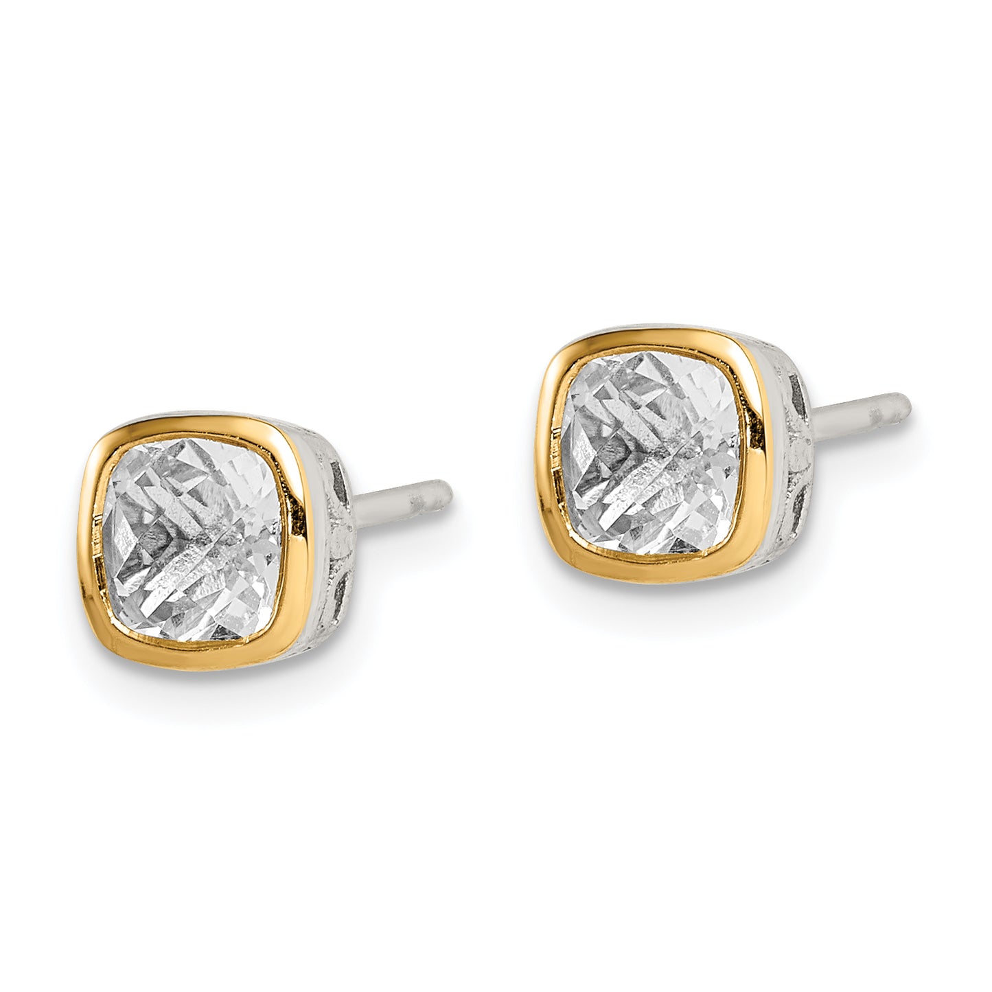Shey Couture Sterling Silver Rhodium plated with 14k Accent White Topaz Square Stud Earrings