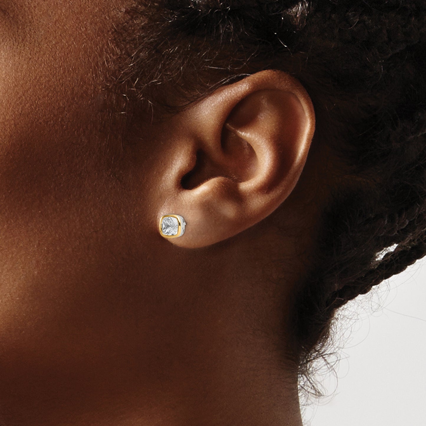 Shey Couture Sterling Silver Rhodium plated with 14k Accent White Topaz Square Stud Earrings