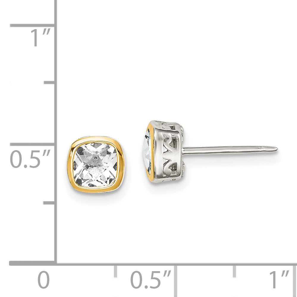 Shey Couture Sterling Silver Rhodium plated with 14k Accent White Topaz Square Stud Earrings