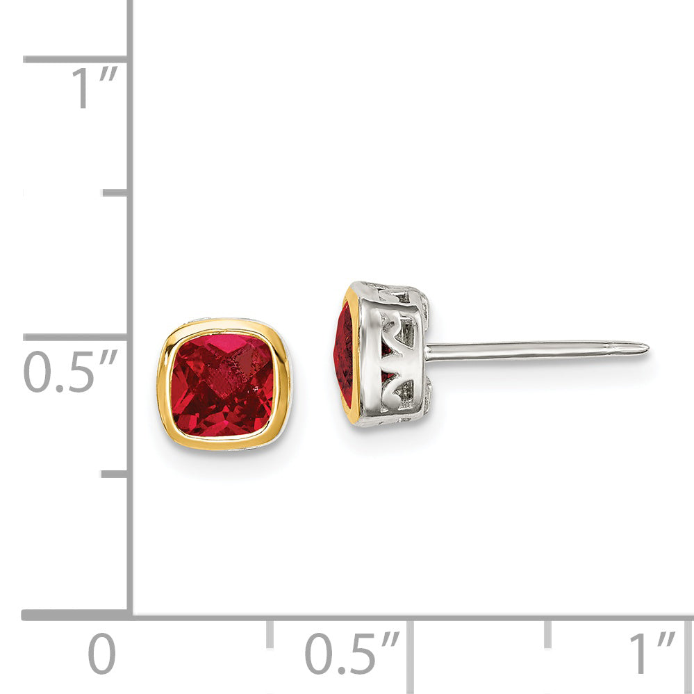 Shey Couture Sterling Silver Rhodium plated with 14k Accent Created Ruby Square Stud Earrings