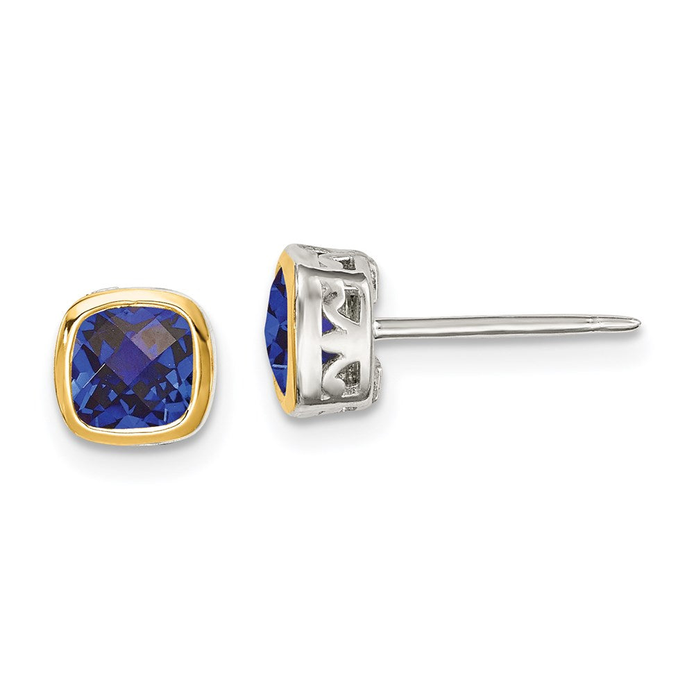 Shey Couture Sterling Silver Rhodium plated with 14k Accent Created Sapphire Square Stud Earrings