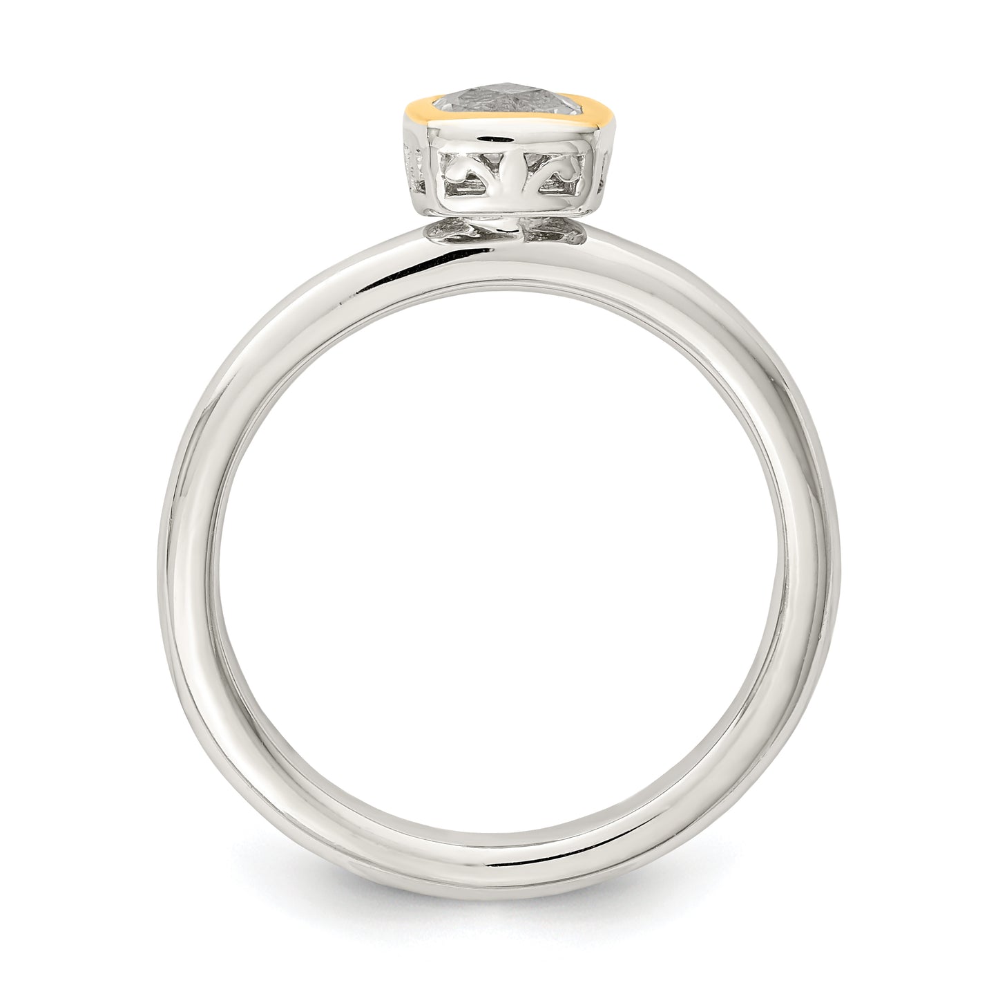Shey Couture Sterling Silver Rhodium plated with 14K Accent Polished Cushion-cut White Topaz Ring, Size 7