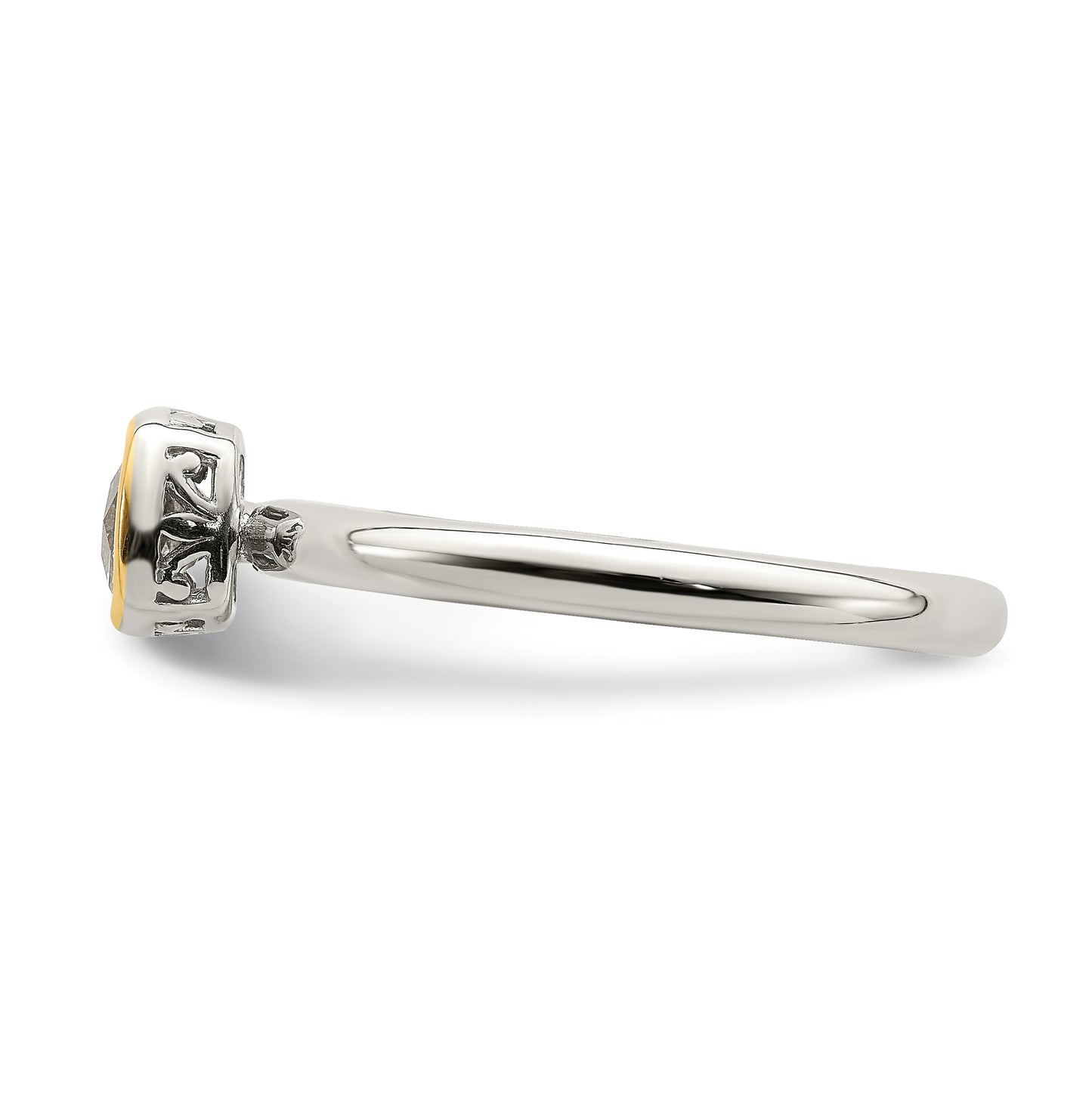 Shey Couture Sterling Silver Rhodium plated with 14K Accent Polished Cushion-cut White Topaz Ring, Size 7