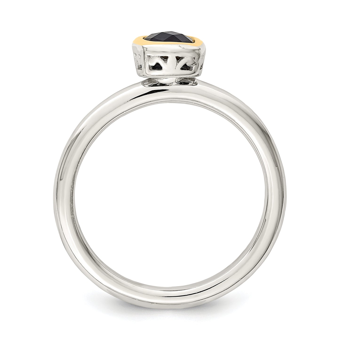 Shey Couture Sterling Silver Rhodium plated with 14K Accent Polished Cushion-cut Created Sapphire Ring, Size 6