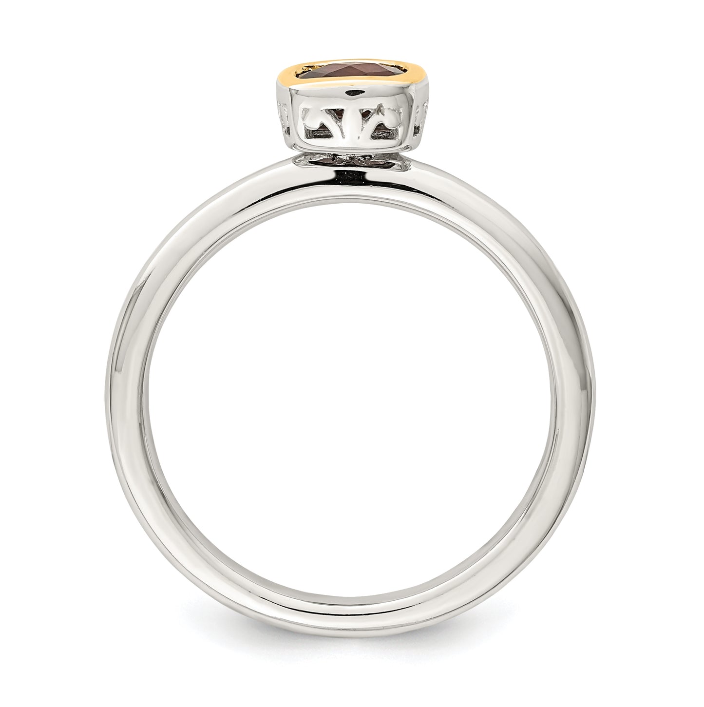 Shey Couture Sterling Silver Rhodium plated with 14K Accent Polished Cushion-cut Garnet Ring, Size 8