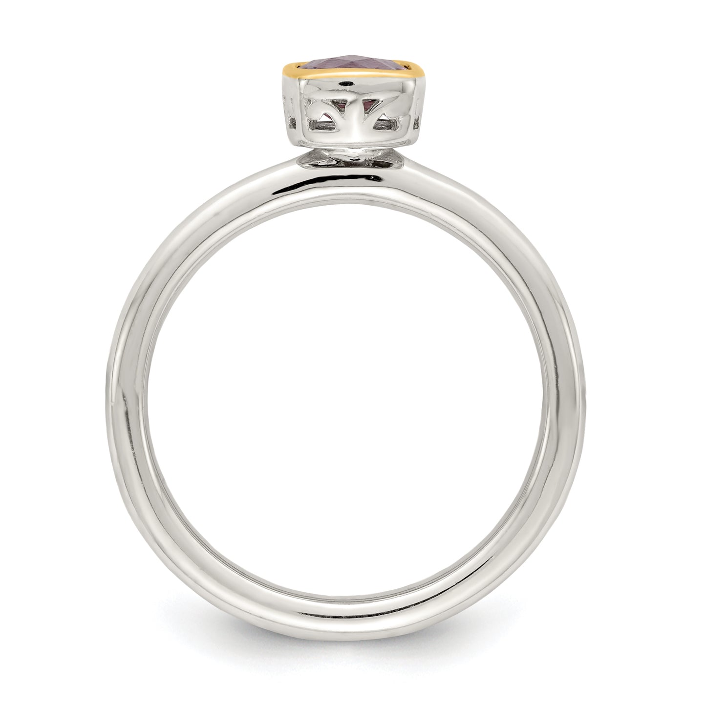 Shey Couture Sterling Silver Rhodium plated with 14K Accent Polished Cushion-cut Amethyst Ring, Size 7