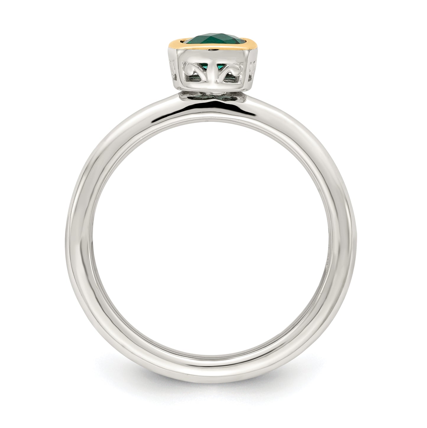 Shey Couture Sterling Silver Rhodium plated with 14K Accent Polished Cushion-cut Created Emerald Ring, Size 7