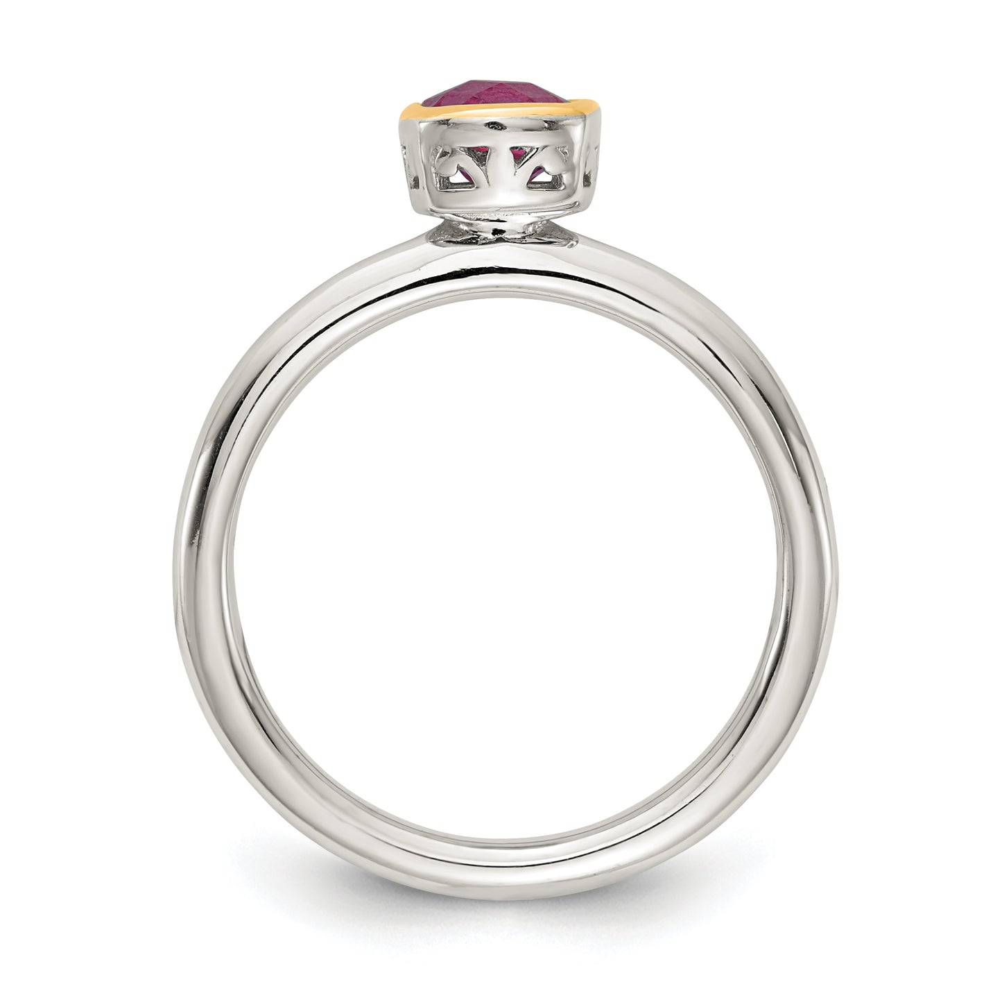 Shey Couture Sterling Silver Rhodium plated with 14K Accent Polished Cushion-cut Rhodolite Garnet Ring, Size 7