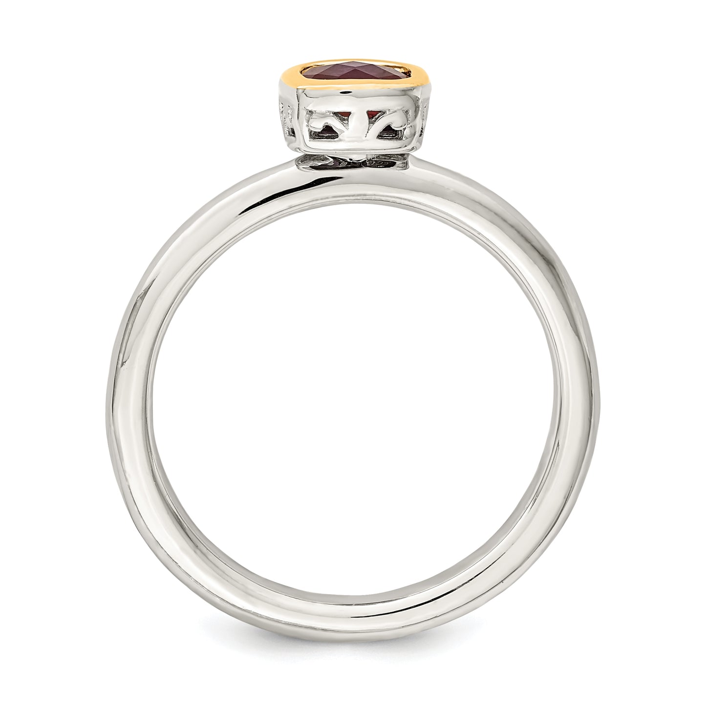 Shey Couture Sterling Silver Rhodium plated with 14K Accent Polished Cushion-cut Created Ruby Ring, Size 7