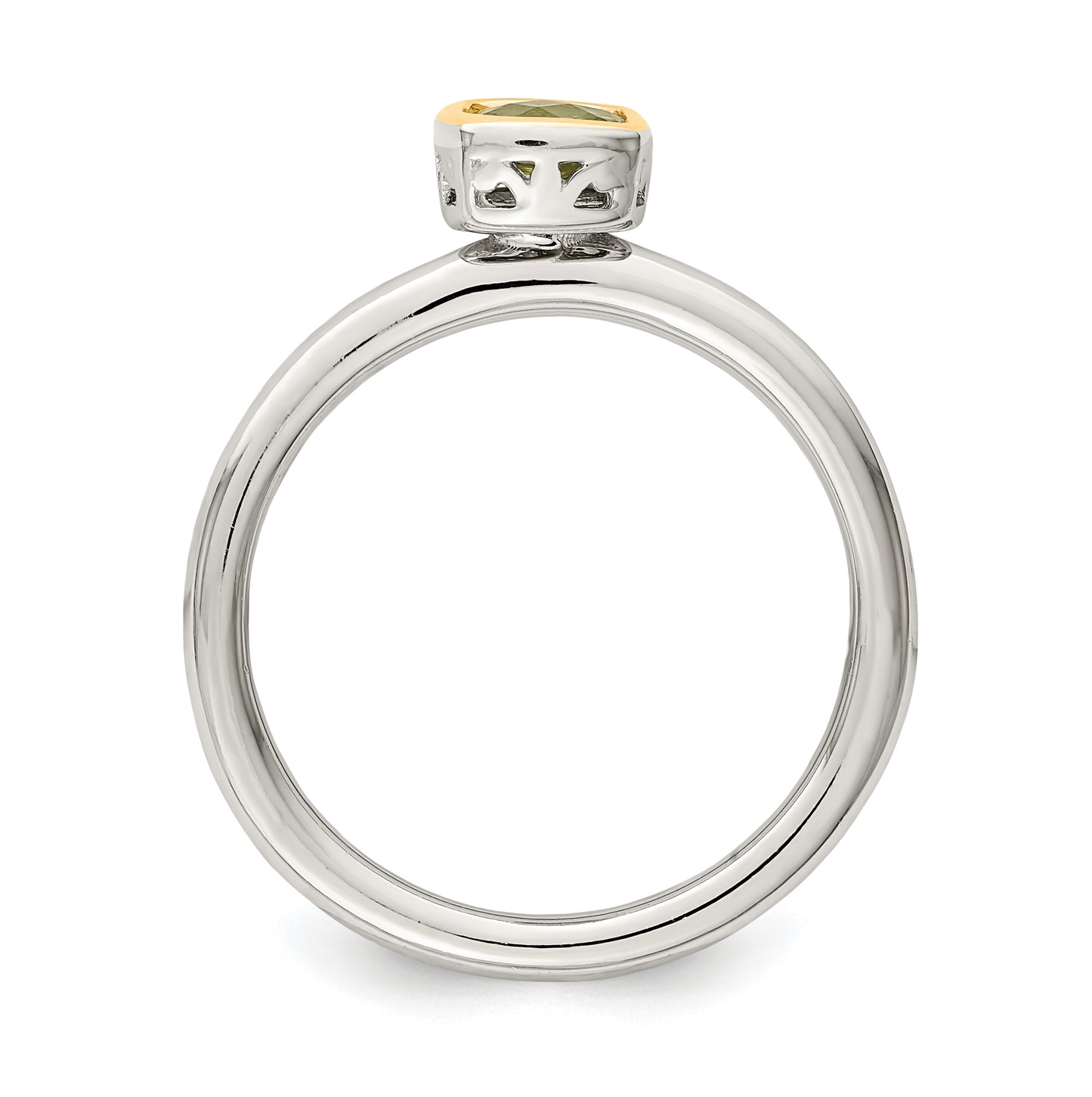 Shey Couture Sterling Silver Rhodium plated with 14K Accent Polished Cushion-cut Peridot Ring, Size 7