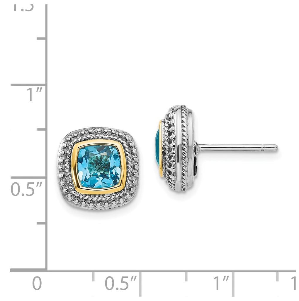 Sterling Silver Antiqued w/14K Yellow Gold Blue Topaz Earrings – Elegant Jewelry Gift for Birthday, Anniversary, Engagement, Wedding