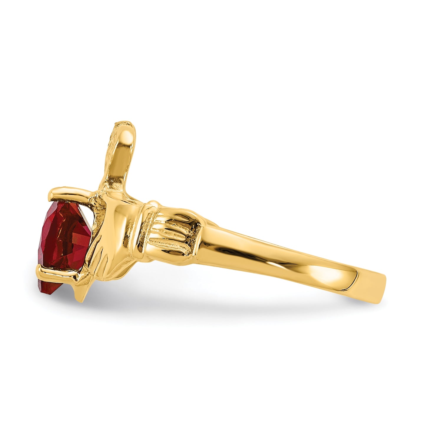 14K Yellow Gold January Cubic Zirconia Birthstone Claddagh Ring