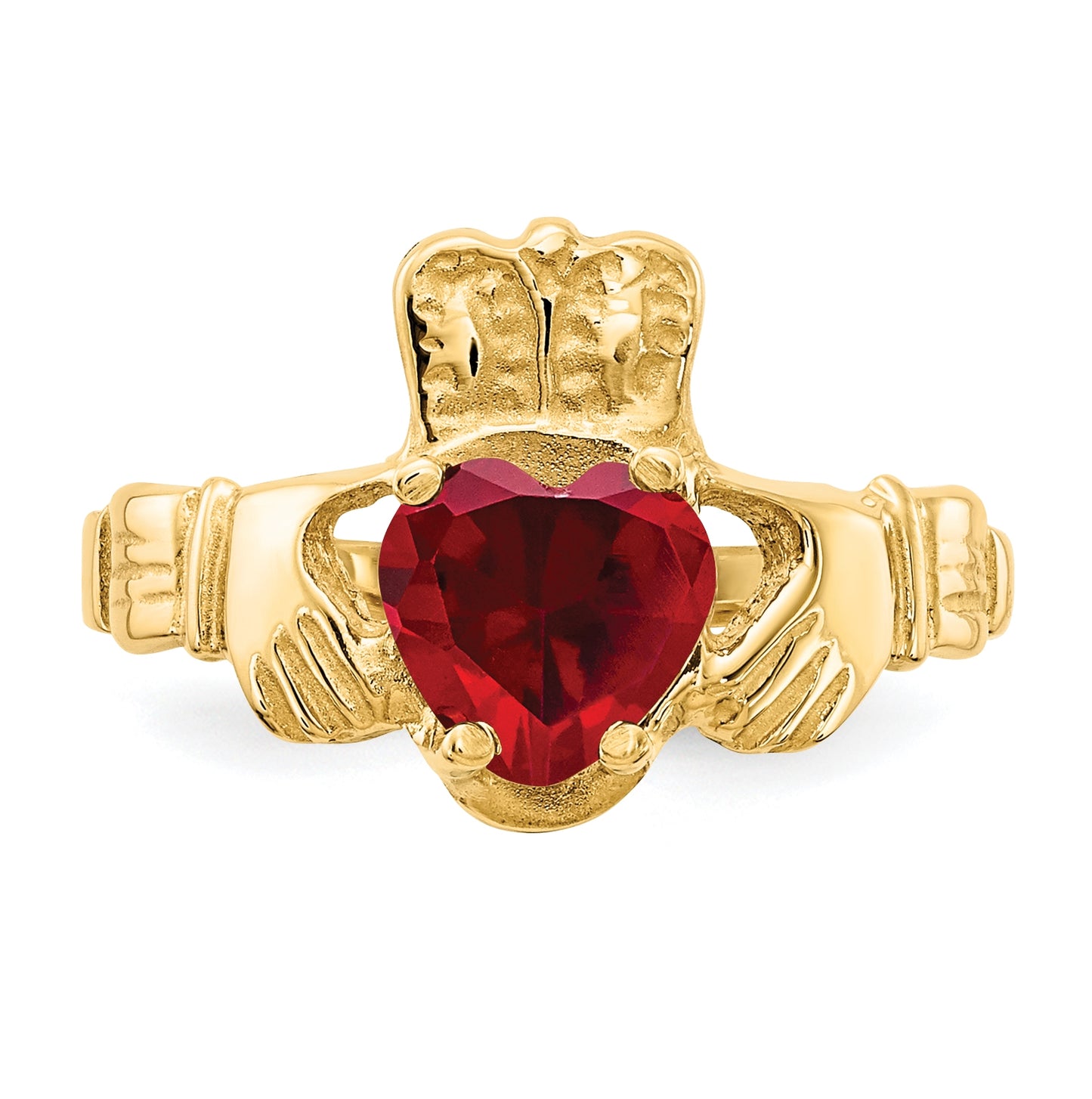 14K Yellow Gold January Cubic Zirconia Birthstone Claddagh Ring