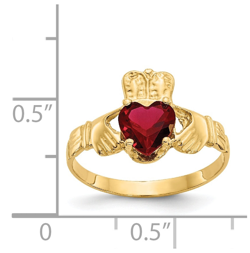 14K Yellow Gold January Cubic Zirconia Birthstone Claddagh Ring