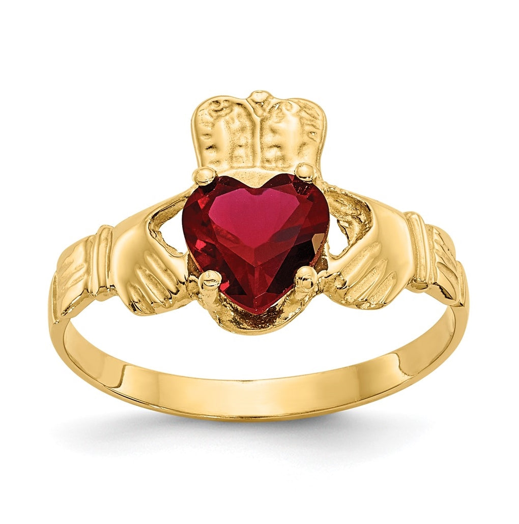14K Yellow Gold January Cubic Zirconia Birthstone Claddagh Ring