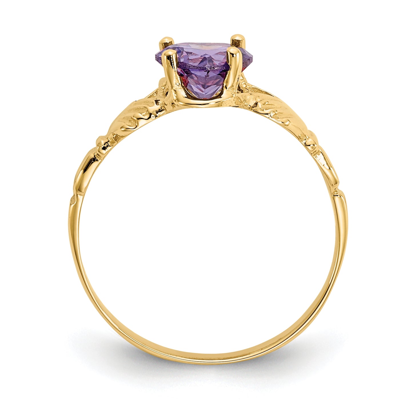 14K Yellow Gold February Cubic Zirconia Birthstone Claddagh Ring