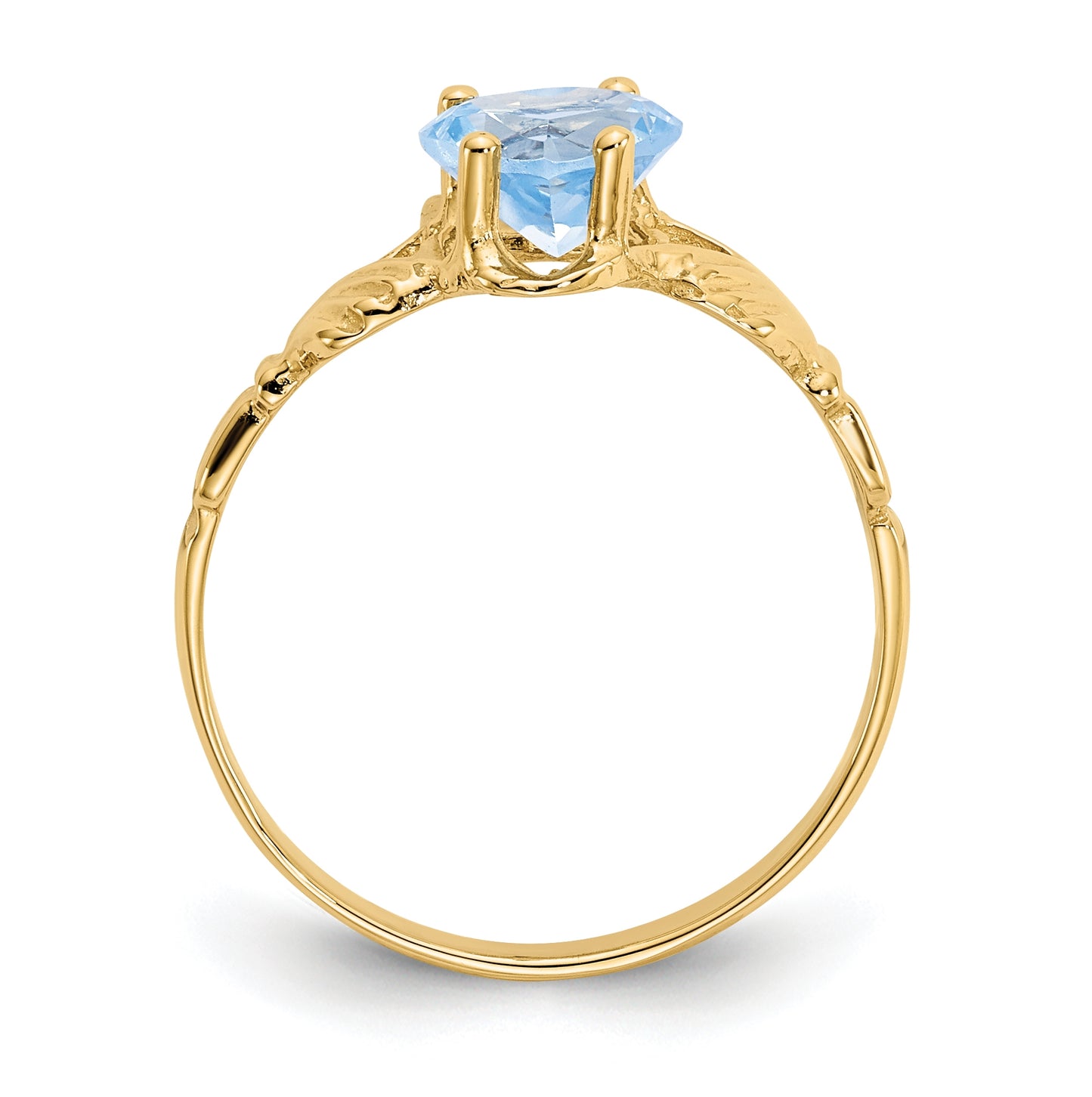 14K Yellow Gold March Cubic Zirconia Birthstone Claddagh Ring