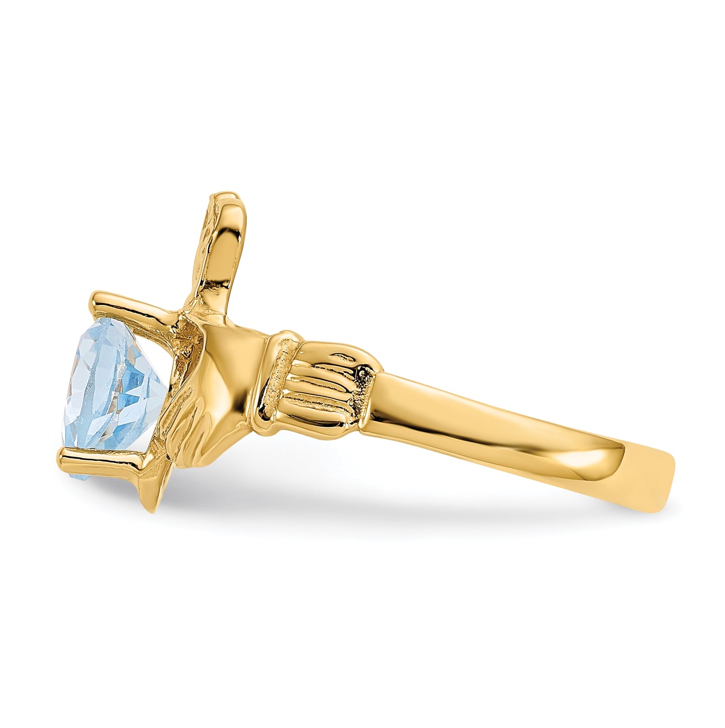 14K Yellow Gold March Cubic Zirconia Birthstone Claddagh Ring
